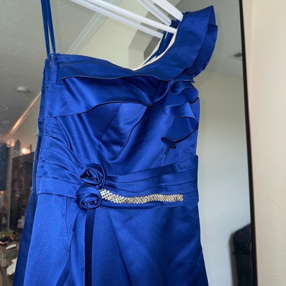 Elegant Modern Maids Royal Blue one shoulder bridesmaid w/ Shawl dress Sz 6 - Picture 2 of 9
